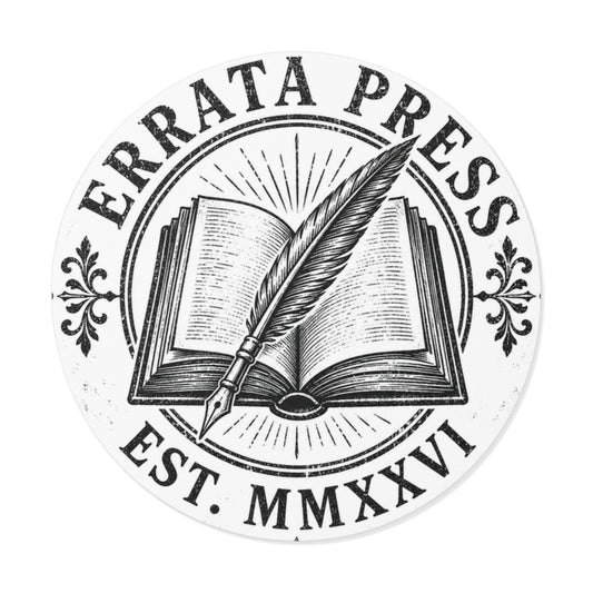Round Vinyl Sticker — Vintage Quill & Open Book ‘Errata Press’ (Est. MMXXVI)