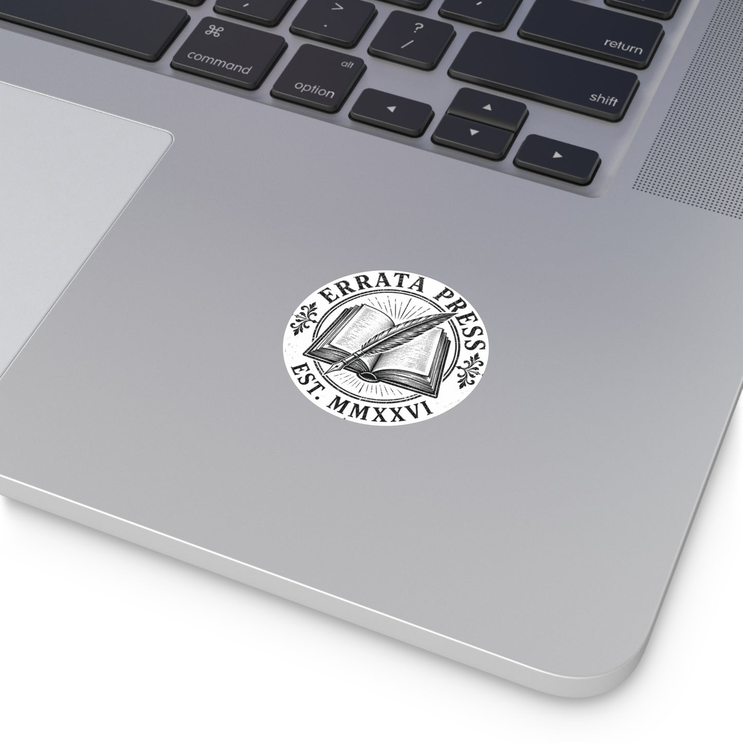 Round Vinyl Sticker — Vintage Quill & Open Book ‘Errata Press’ (Est. MMXXVI)